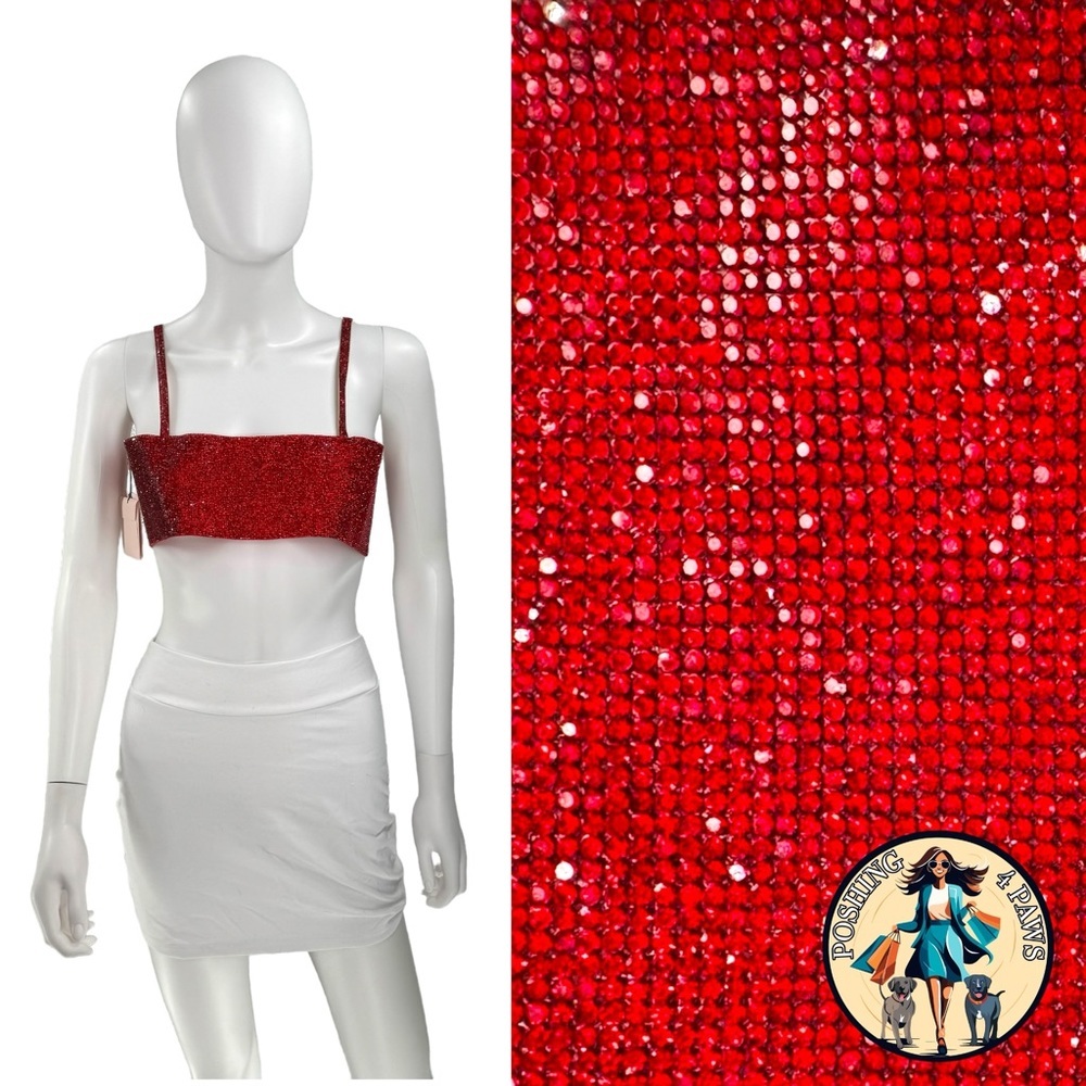 Nue Studio NEW Rhinestone Festival Charlotte Bra Top in Spicy Red Size XS